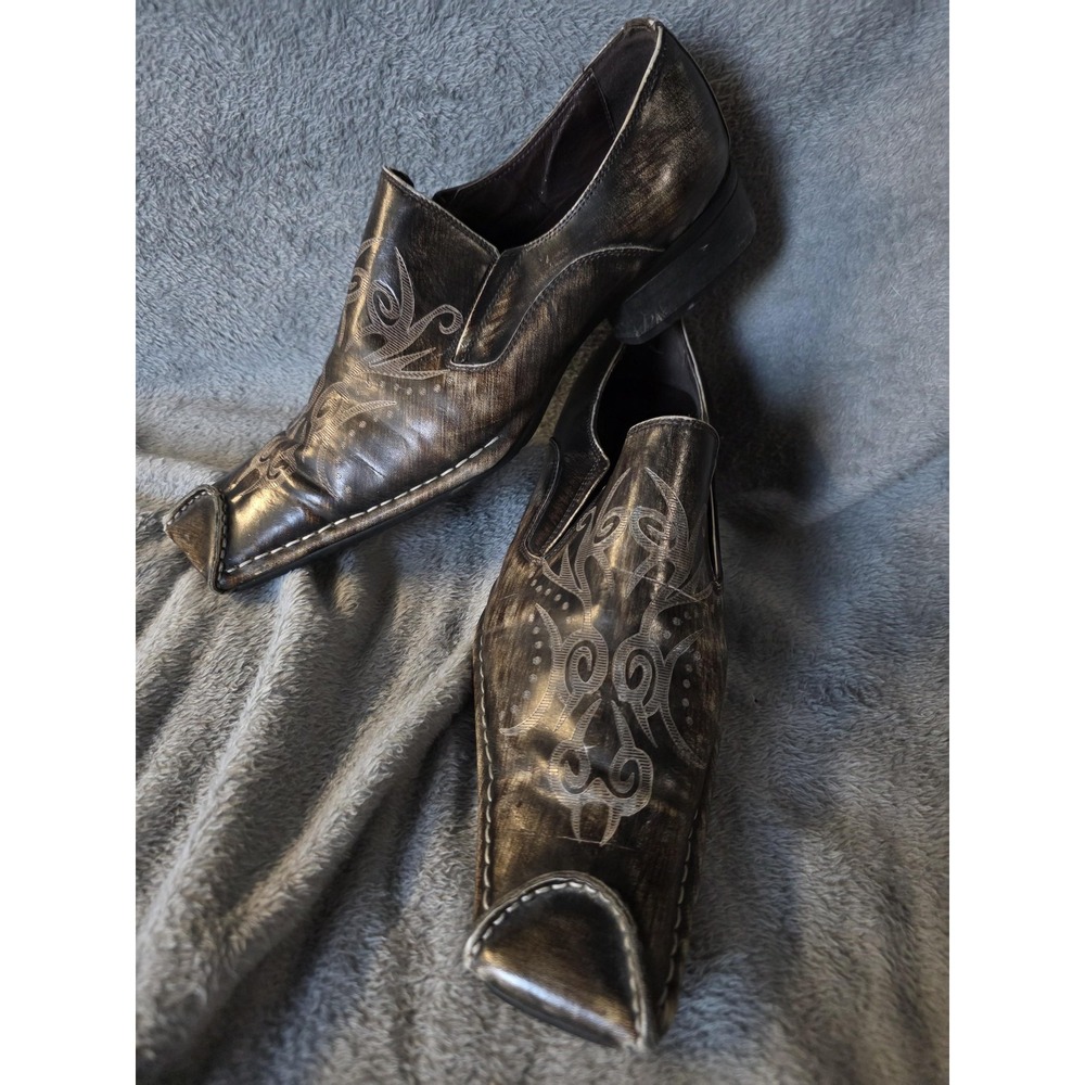 Western Shoes Mens 9 Brown Leather Slip On Oxford Square Toe Tribal FI0224